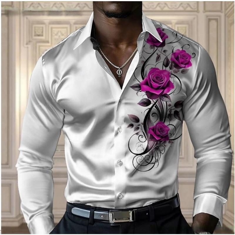 Camicia da uomo di alta gamma color rosa, camicia a maniche lunghe con bottoni, casual e comoda, camicia alla moda per quattro stagioni