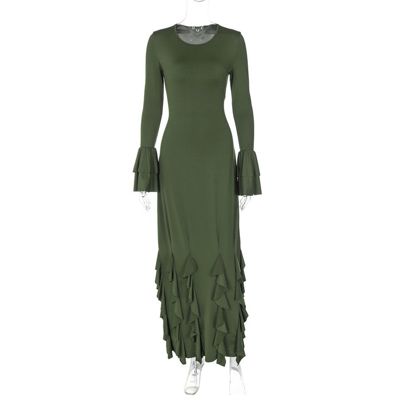 European and American Women clothes 2024 Autumn New Product Fashion Slim fit Lace-up Lace Long sleeve dress Foreign Trade Women