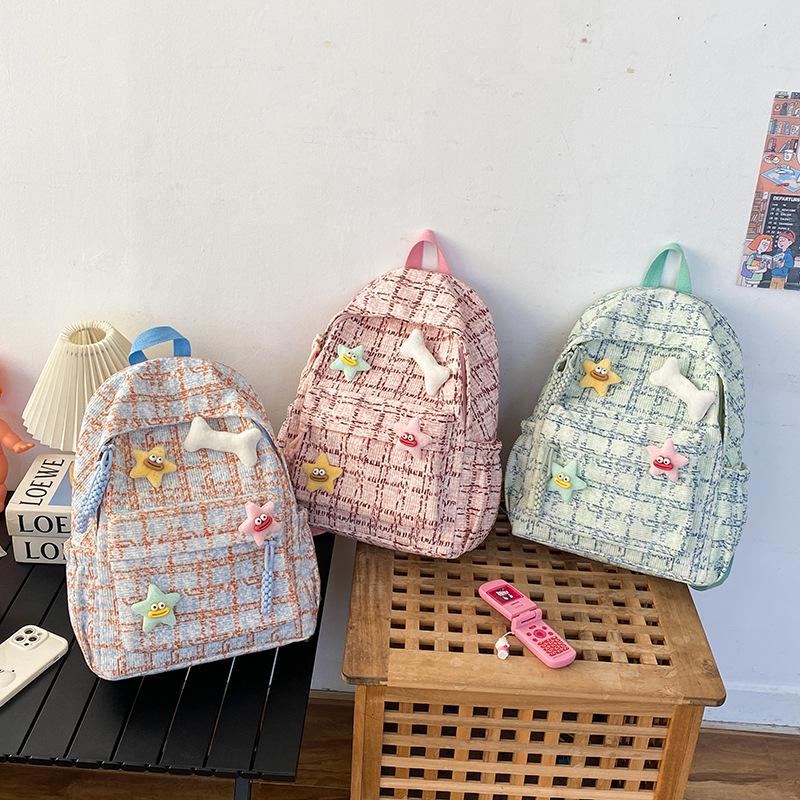 Plaid Cute Japanese Backpack for Girls - Versatile Travel & College Bag