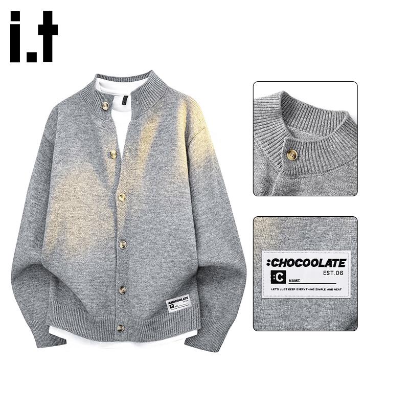 CHOCOOLATEit Men's Autumn Korean Loose Fit Mock Neck Cardigan Sweater