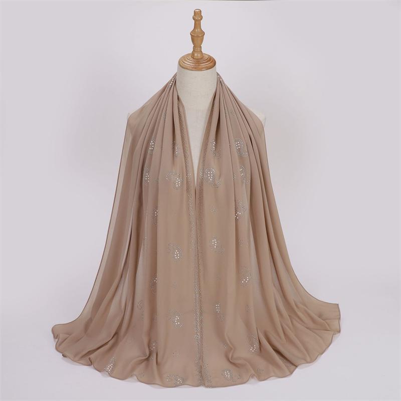 Bandanna Flower Pearl Rhinestone Chiffon Shawl Scarf High Quality Shimmer Beads Headband Wrap Foulard Muslim Hijab