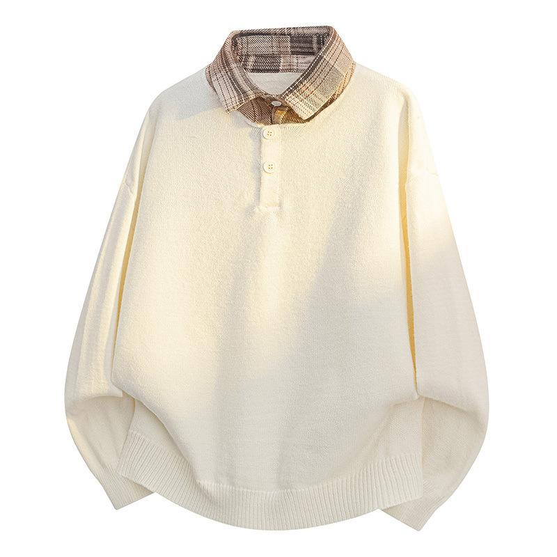 Pullovers Long Sleeves Sweaters Unisex Sweater Paragraph Autumn Half Button Men's Knitwear Bottoming Lapel Retro False Two-piece Wool Sweater