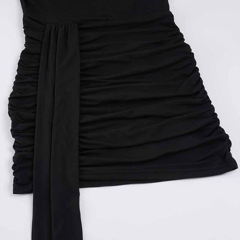 Elegant Slim Fit Pleated Bodycon Solid Color Dress - European & American Style, Light Mature Short Skirt