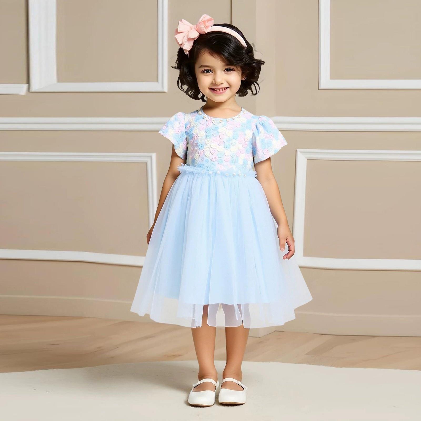 

Girls Summer Short-Sleeve Tulle Performance Dress 100