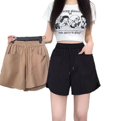 New Spring and Summer Lace-up High Waist Double Pocket Loose Large Size Casual Pants for Women Versatile Wide-leg Shorts