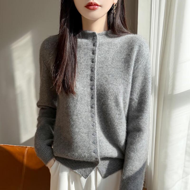Zhenxu Women's 100% Pure Wool Half-High Collar Cardigan