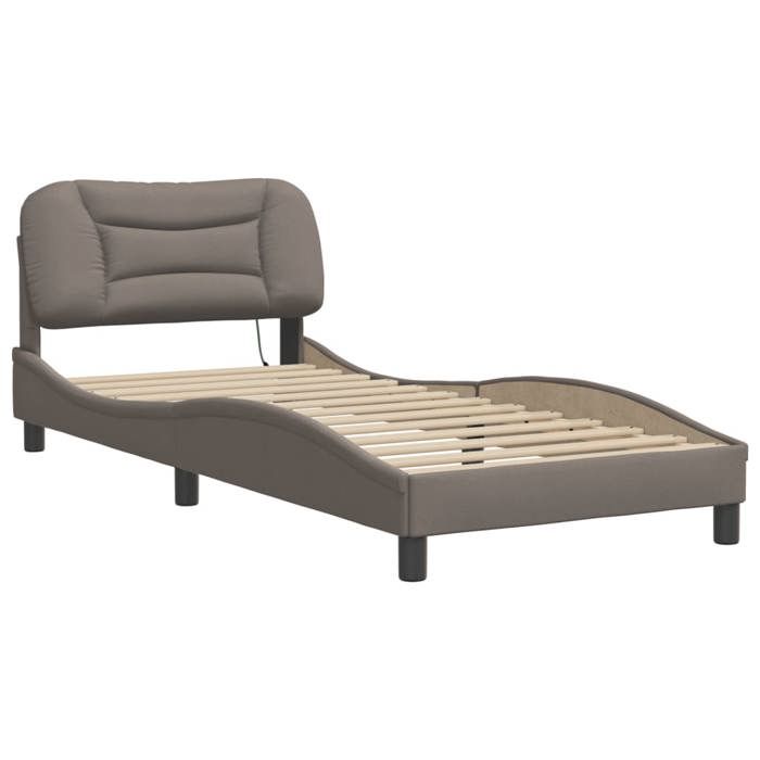 VidaXL Cadre de Lit avec Lumières LED, Lit Simple avec Coussin de Tête de Lit, Lit Adulte, Meuble de Chambre, Moderne, Taupe 3213666