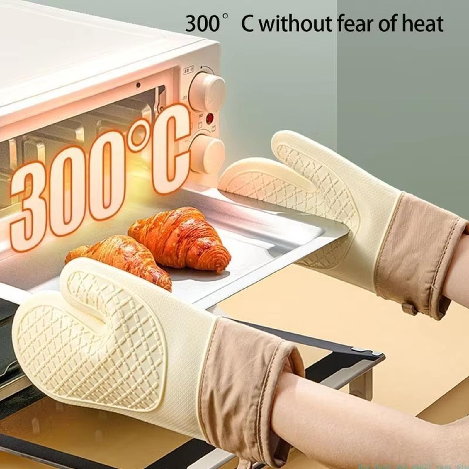

Five-Finger Heat Resistant Oven Gloves Thick Silicone Non- Baking Mitts one size бежевый