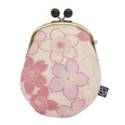 Goshiki Japanese Flower Series Round Pouch with Sakura Goshiki Round Clasp Pouch with Sakura [Maeda Senko] Hanpu-do 3.6-inch Gold-Lipped Clasp,