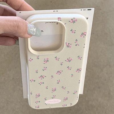 Apple 16 Pro Max/iPhone 15/14 Plus Floral Leather Texture Soft Protective Case
