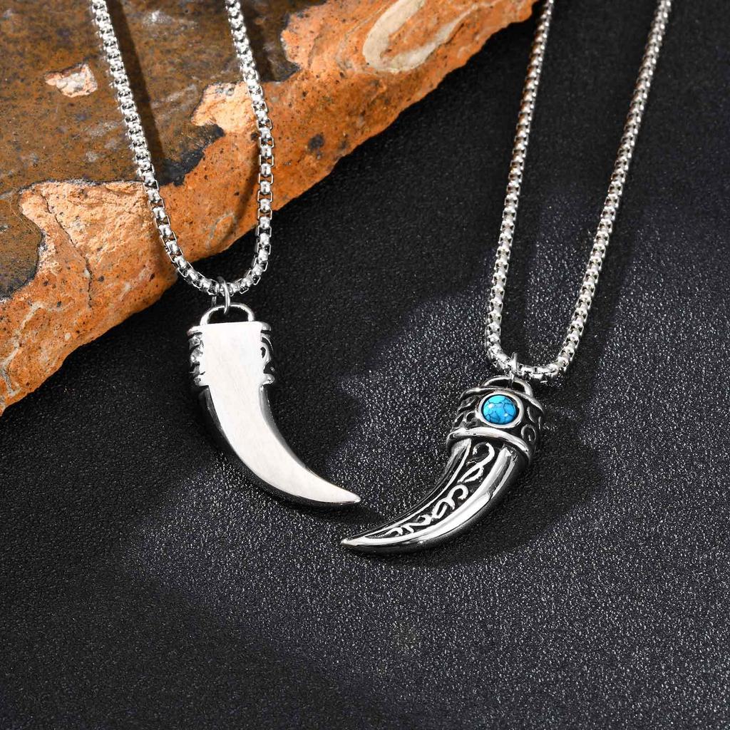 Vintage Horn Charms Necklace for Men Boys,Wateproof Natural Stone Pendant,Ethnic Style Accessories Gift