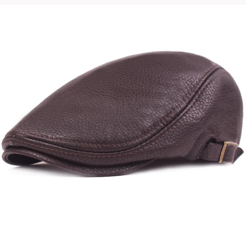 

HT2792 Berets Autumn Winter Cap Hats for Men High Quality Leather Hat Male Flat Cap Artist Painter Hat Men Beret Cap 55-59cm коричневый