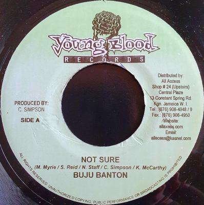 Disc de 7 inch BUJU BANTON - Nu sunt sigur NICIUNUL Young Blood Rec 2008 Jamaica Reggae, Ska & Dub Folosit