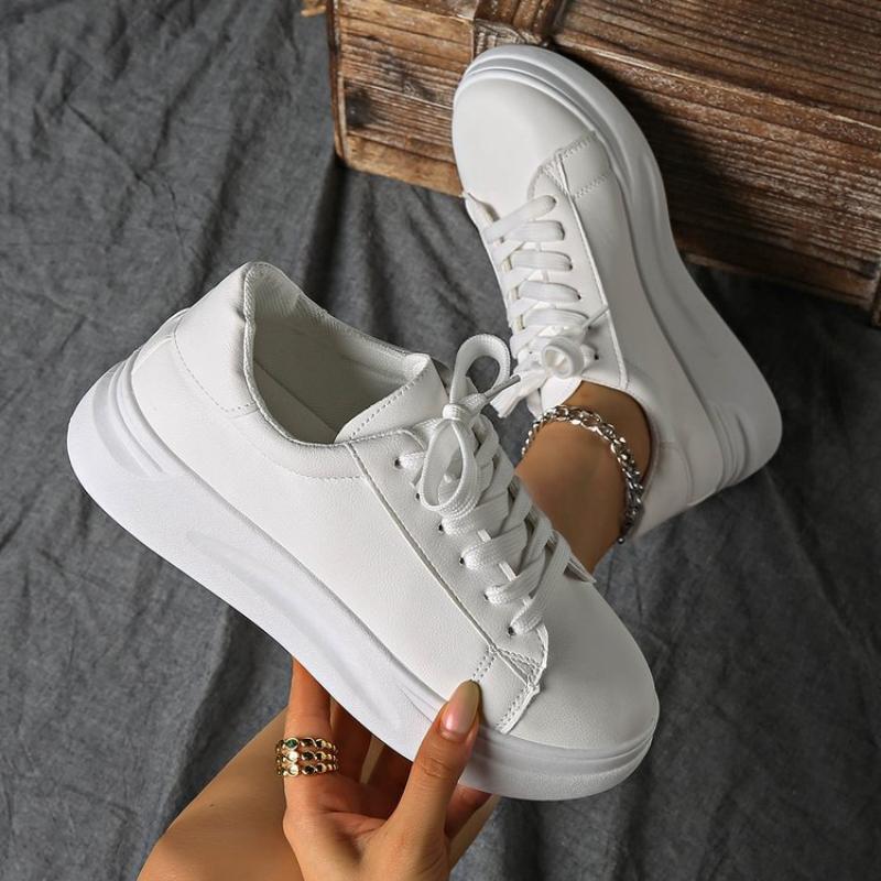 Spring, Summer, Autumn and Winter Women's Shoes, Women's Sneakers, White Shoes, Low-top Round-toe Lace-up, Wear-resistant and Comfortable Sports Shoes