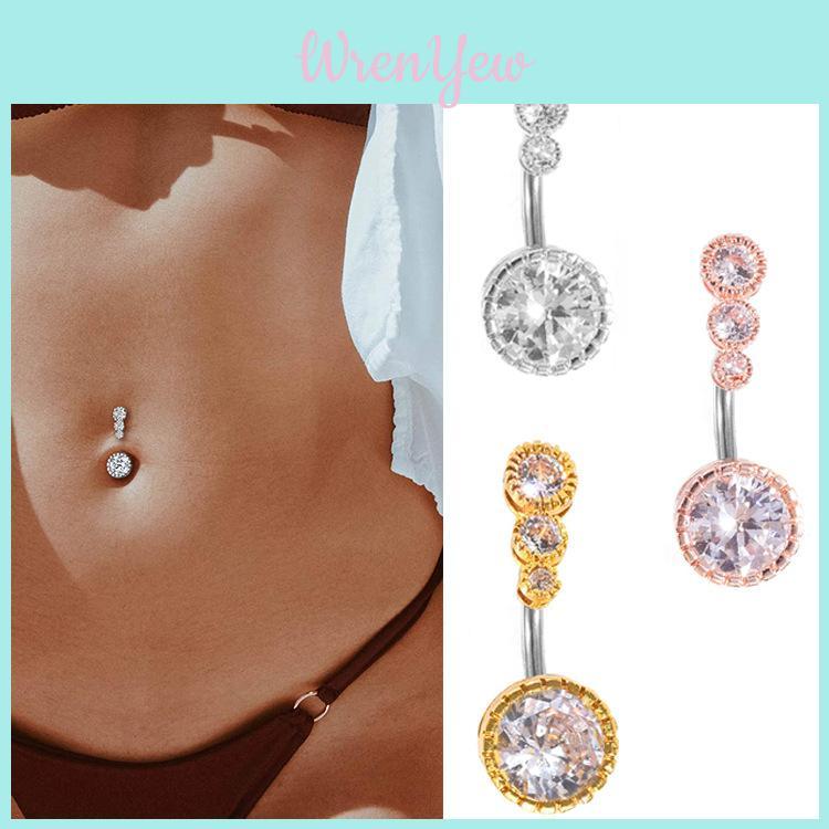 New Arrival Belly Button Ring With Zirconia Embellishments Stainless Steel Piercing Jewelry For A Sensual Look