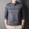Autumn New Style Long-sleeved POLO Shirt with Pocket, Middle-aged Men's Casual Striped Bottoming T-shirt, Dad's Fashion Trend