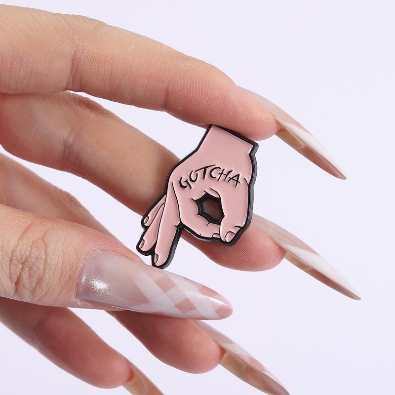 Gotcha Enamel Pins OK Signature Brooches Lapel Badges Clothes Funny Cartoon Hand Quotes Jewelry Gift for Family Friends
