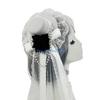HX6F Creative Rose Flower Hairpin Top Hat Chain Headwear Gothic Sweet Halloween Party Gift Cosplay Costume Decoration