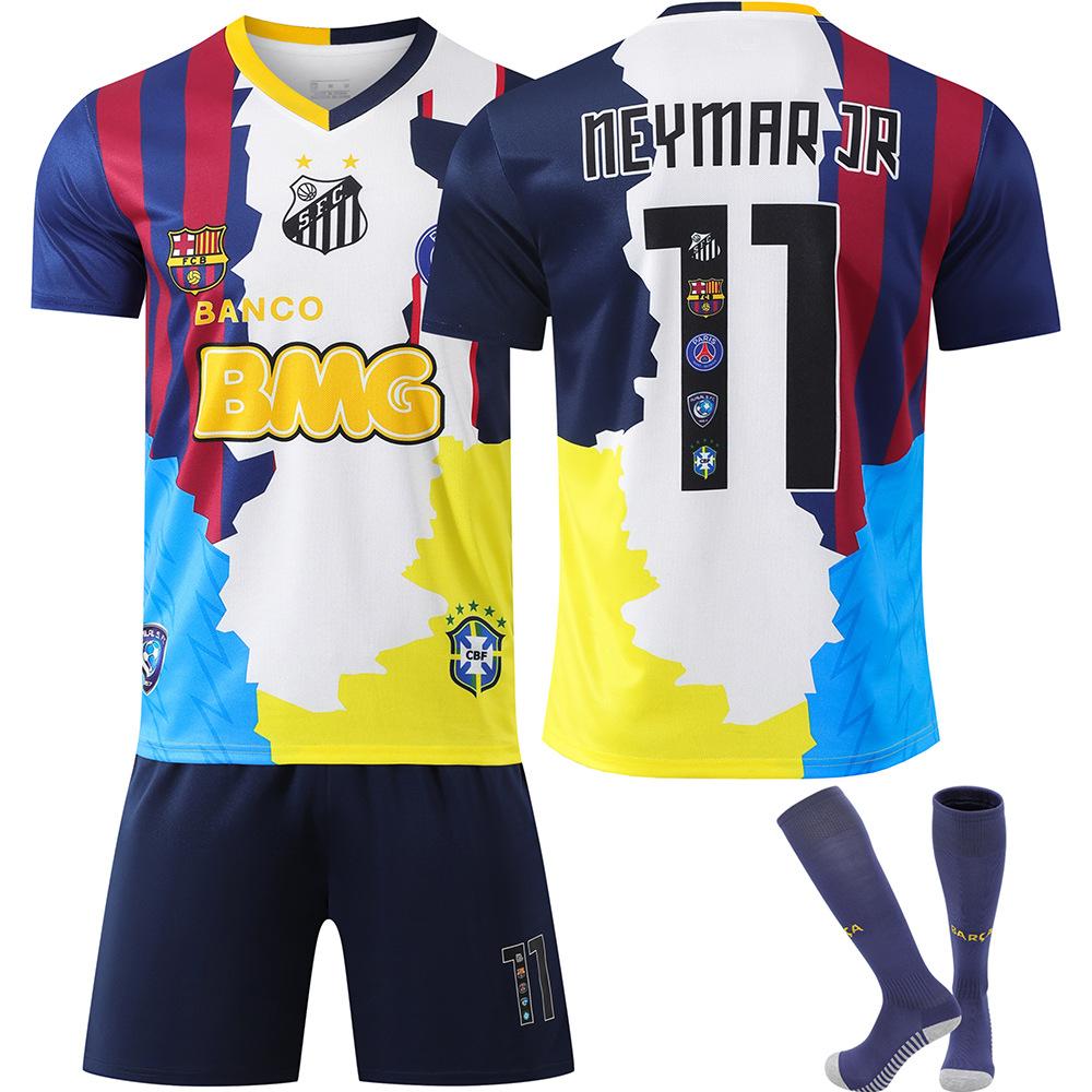 Jugendliche Kinder Erwachsene Benutzerdefinierter Name Fußballtrikots #11 Neymar JR Gedenkausgabe Sport Trainings Trikot Set mit Socken