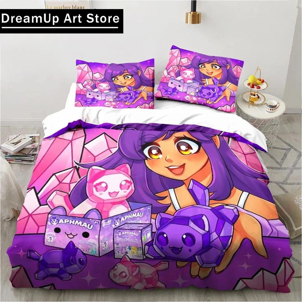 Cartoon Game Cute Aphmau with Wings Bedding Set Boys Girls Twin Queen Full Size Duvet Cover Pillowcase Bed Adult Bedroom