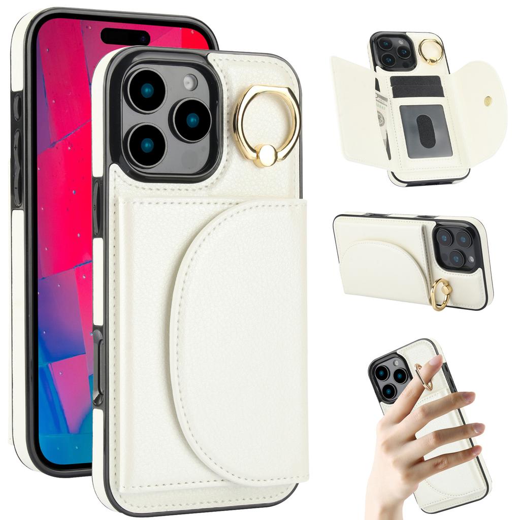 Applicable to iPhone16 mobile phone case, Samsung S24 ring card bag, anti-drop protective case, A55 lychee pattern insert card leather case.