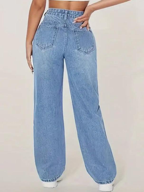 2025 Europäische & Amerikanische Damen High-Waist Straight Leg Jeans - Frühling & Herbst Lässig