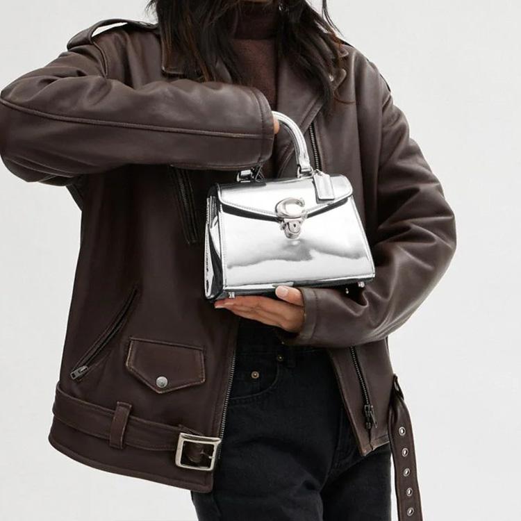 Coach Sammy 22 Solid Color Letter Logo Push Lock Leather Bag Women Shoulder Bag Metallic-Silver CM538-LHSLV