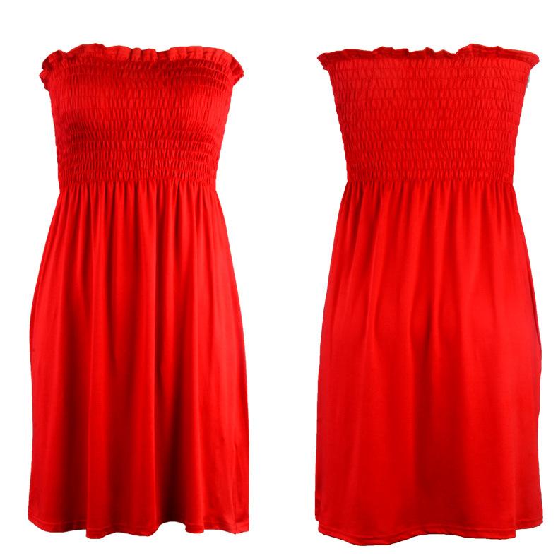 2025 Cross-border Independent Site Amazon New European and American Vacation Style Dress, Strapless Beach Dress, Sexy Strapless Dress S красный