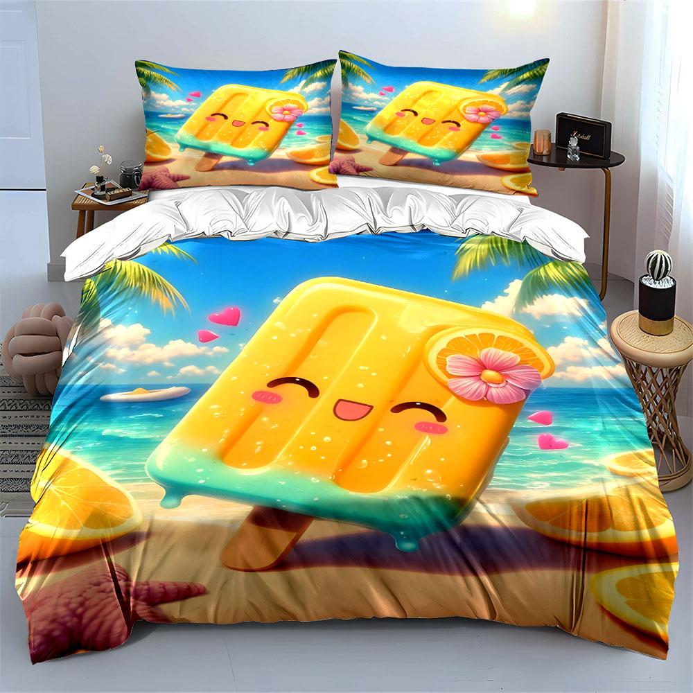 Summer Beach Popsicle Set Multiple Sizes Kid'S And Adults' Bedroom Exquisite 3Pc Bedding Set, Gift