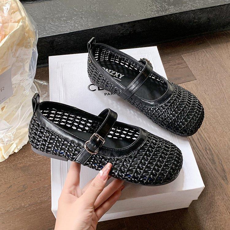 Niche design hollow fishing net shoes woven sandals women's 2025 summer new soft-soled breathable Mary Jane women's shoes