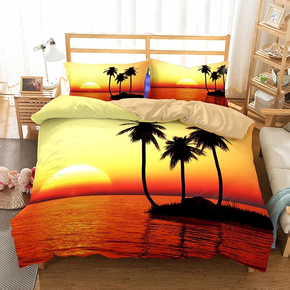 3D Bed set Beautiful Beach Bedding Bed Sets Modern Quilt Cover+pillowcases Winter California King Bedding Sets Jogo De Cama Bed