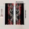 2pc Japanese Dragon Curtains – Black & Red   Light-Filtering Rod Pocket for Living Room   Bedroom & Kitchen (Rod Not Included)