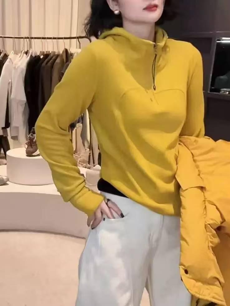 Women's High Neck Hooded Solid Sweatshirt - 2025 Spring/Autumn Fashion, Loose & Versatile Style
