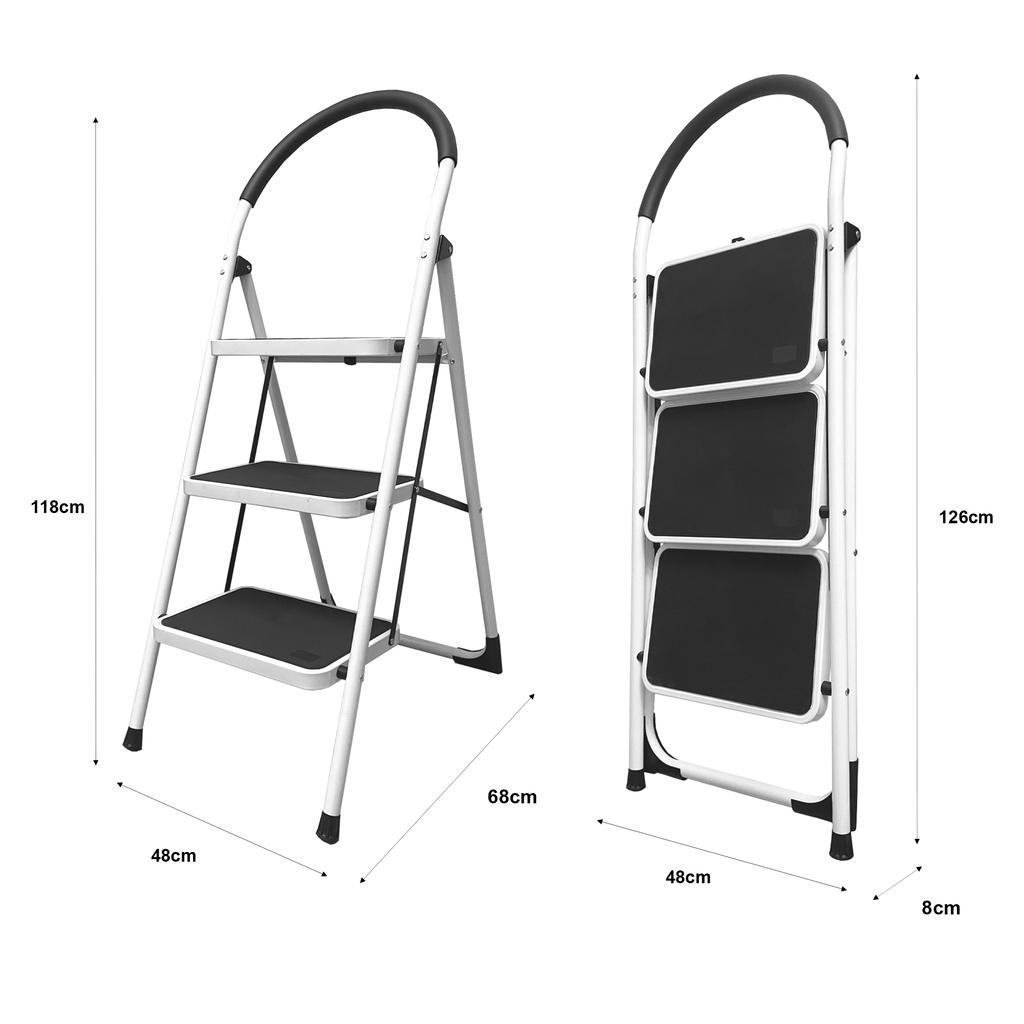 Escalera Plegable Acero Antideslizante 3 Peldaños 118x48x68 cm Nyana Home | Asa Ergonómica | Máxima Estabilidad