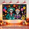 Halloween Spooky Skeleton Skull Banner, Vibrant Polyester Backdrop for Wall Hanging Decor