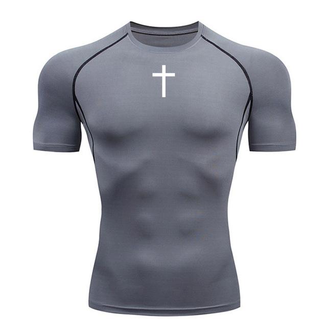 Sports Running T-Shirt Men's Compression Short Sleeve Shirt Bodybuilding Clothing Black Top Quick Drying Gym Workout Sportswear