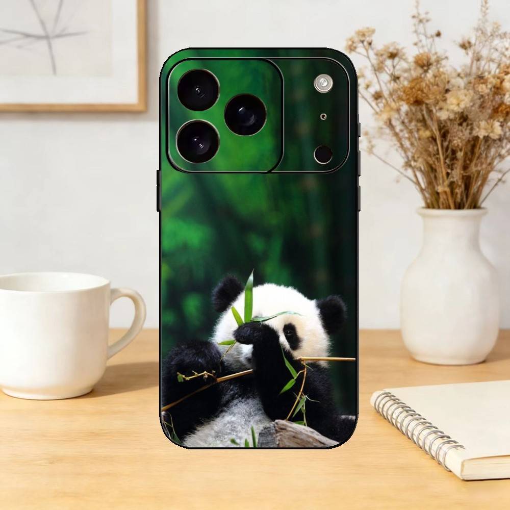 Cute Animal Panda Phone Case Silicone Black Soft For IPhone 17,16,15,14,13,12,11,SE,Plus Pro Max