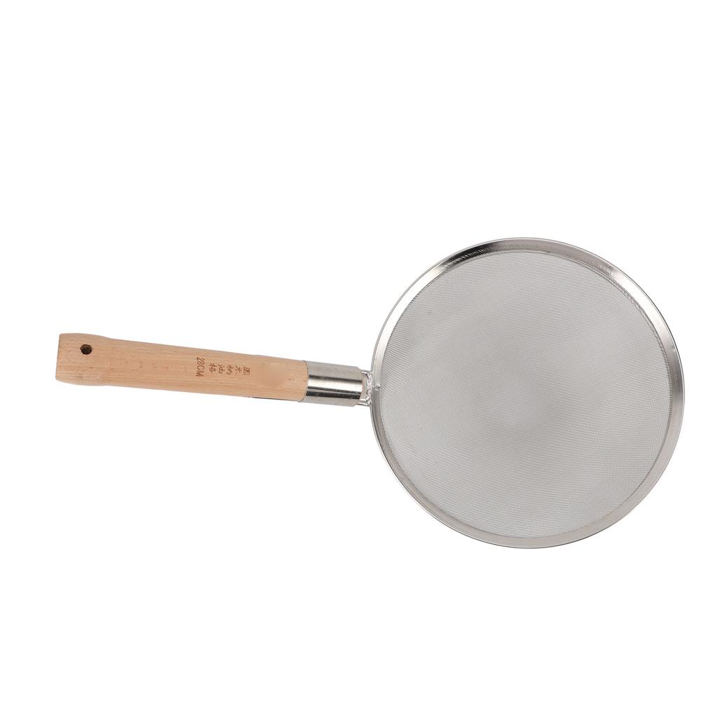 Fine Mesh Skimmer Spoon with Wooden Handle 304 Stainless Steel Lightweight Portable Large Slotted
