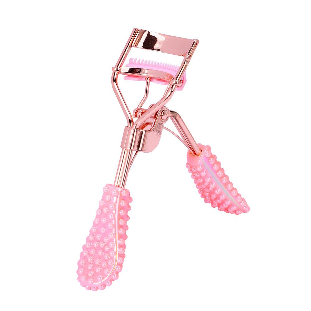 Press Eyelash Curler with Pink Handle & Carbon Steel for Natural Curling – Beauty Tool in Box.