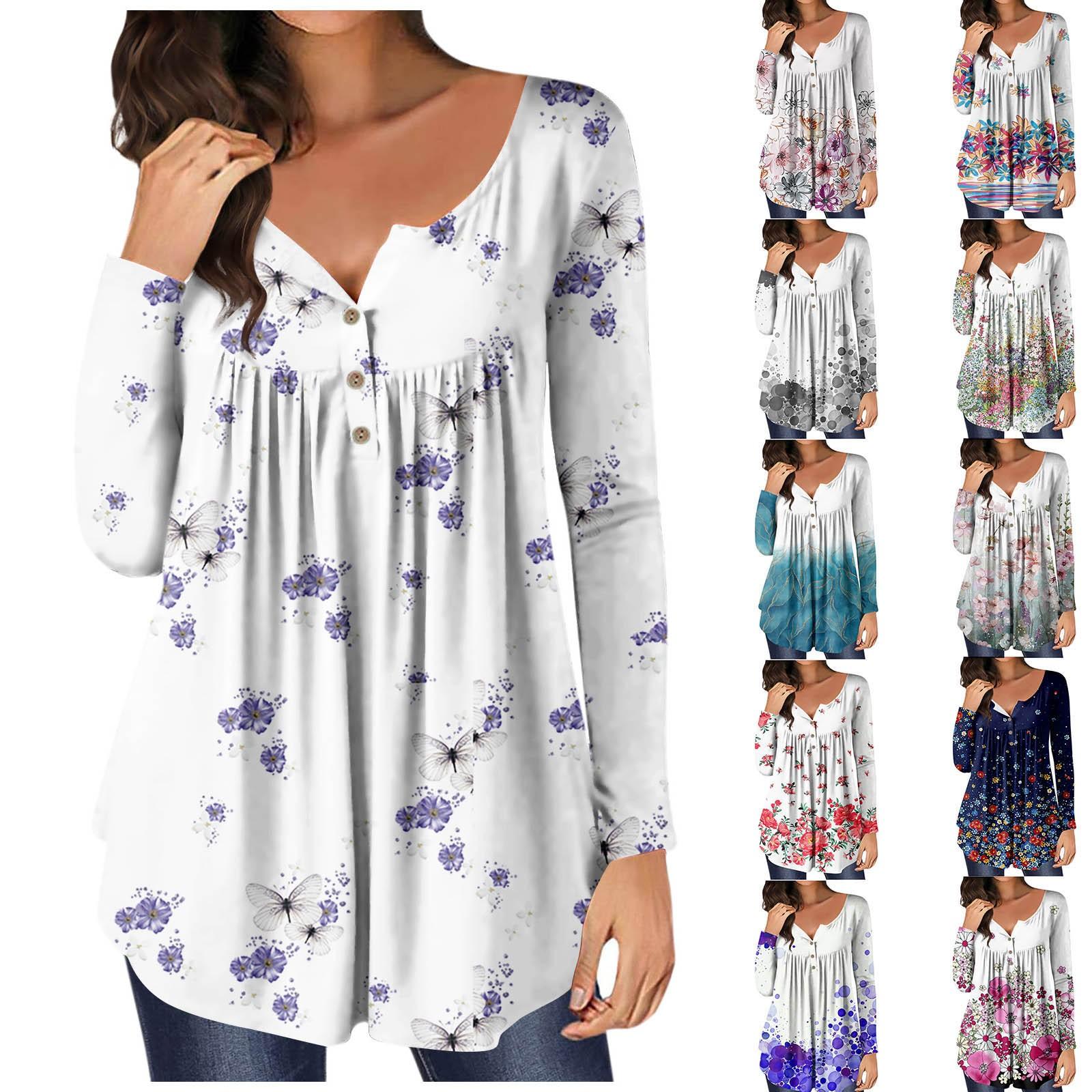 

Женские модные топы с принтом, повседневные топы с воротником на пуговицах и длинными рукавами