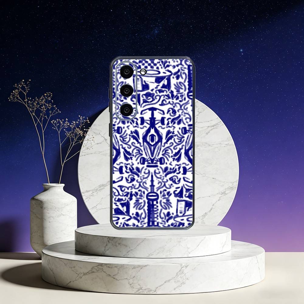 

blue and white china Phone Case For Samsung Galaxy A73,A72,A71,A70,A53,A52,A51,Others Soft Black Cover Samsung a22 4g