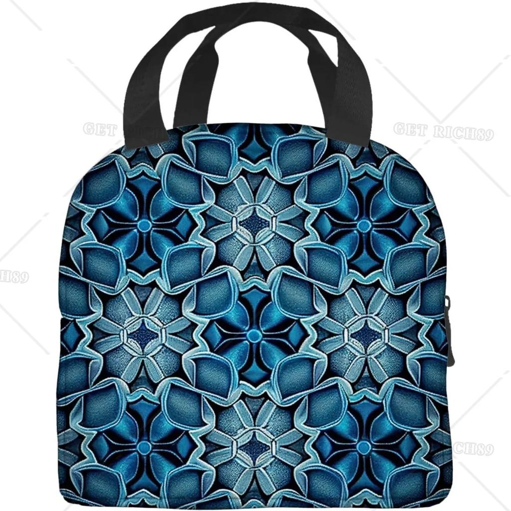 Blaues Kachel-Kaleidoskop Tragbare Lunchtasche für Frauen Männer Isolierte Kühltasche und Wiederverwendbare Lunchbox für Büroarbeit Picknick Strand