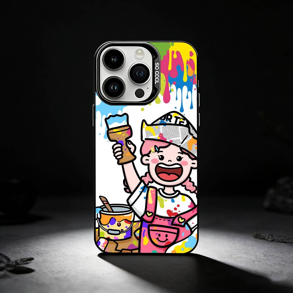 Cute Cartoon Couple Phone Case For iPhone 17,16,15,14,13,12,11 Plus,Pro Max,XS,Colored silver phone case