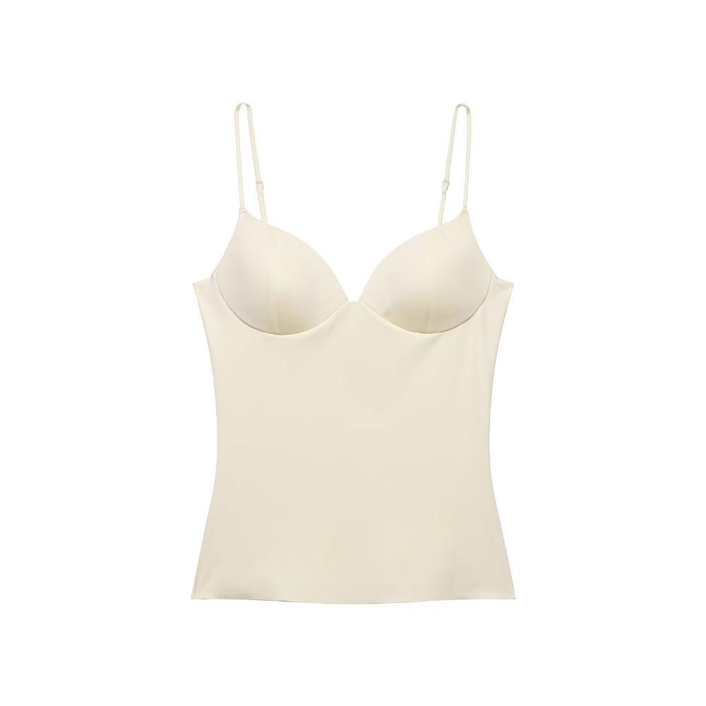 Canottiera da donna con scollo a cuore senza maniche, vestibilità aderente, sexy, in raso, tinta unita, base, camicetta estiva da stratificare