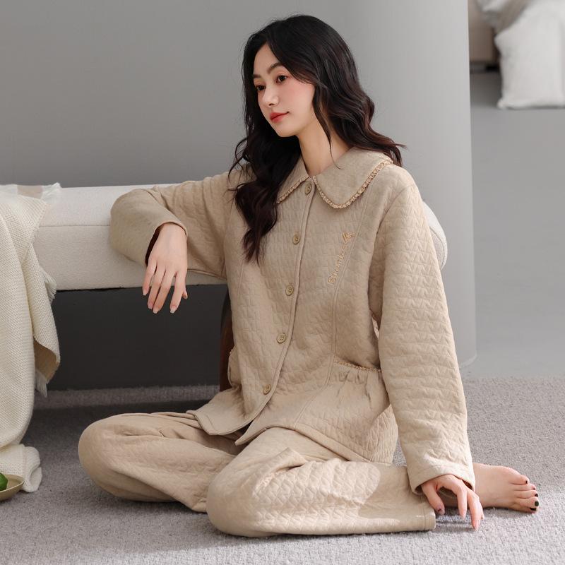 Pajamas Women'S Autumn And Winter Warm Air Cotton Interlayer Thickened Women'S Spring And Autumn Cotton Long-Sleeved Loungewear