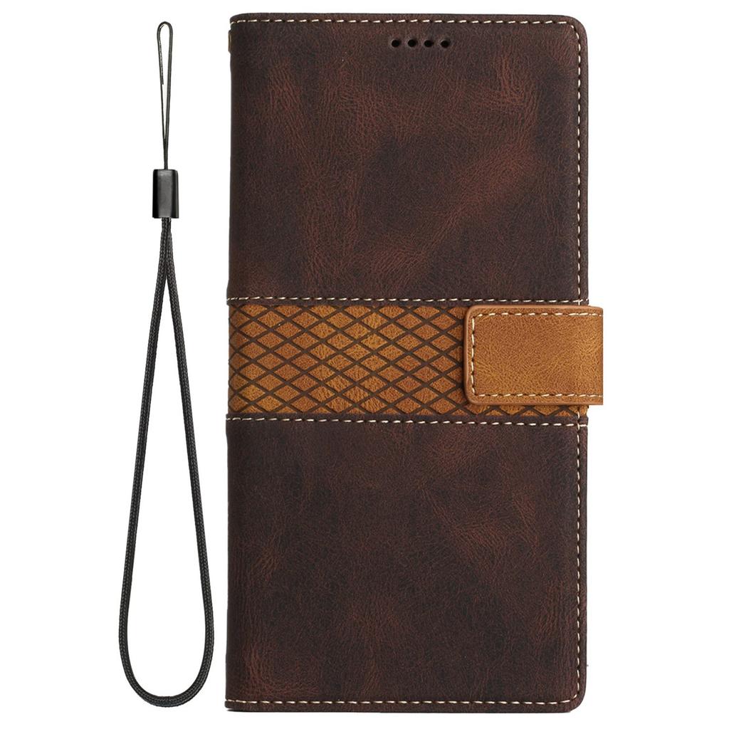 Phone Case for Samsung Galaxy S24 Ultra Grid Splicing Stand PU Leather Wallet Phone Cover with Strap