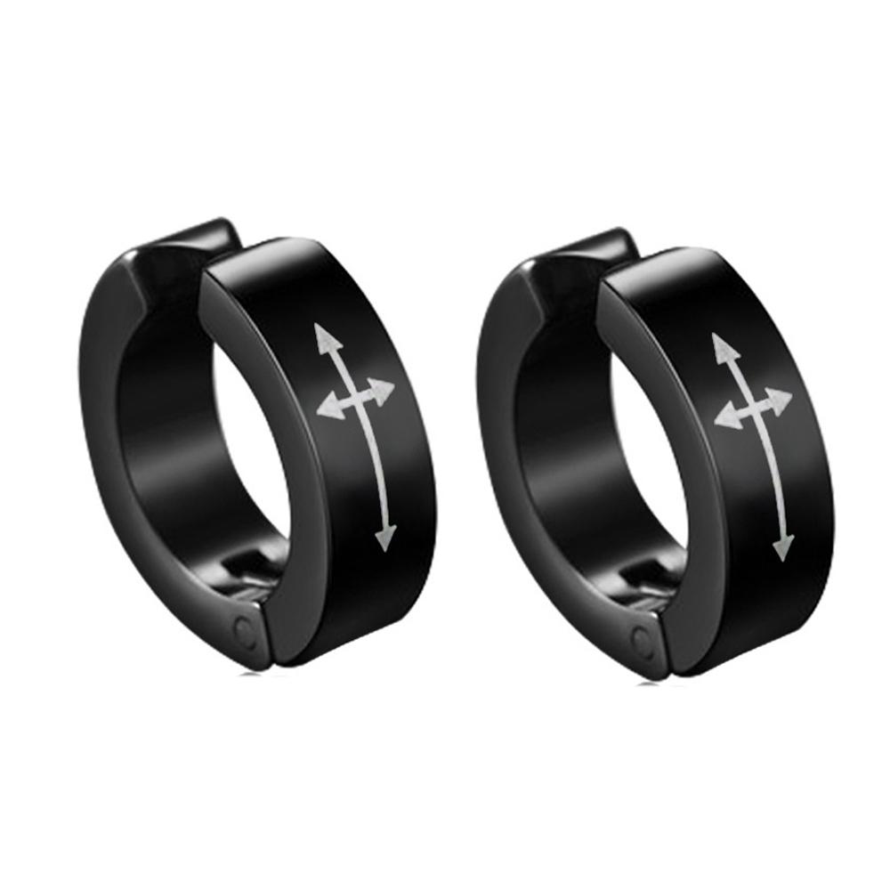 2pieces Punk Titanium Steel Ear Clip Earrings For Men Women Print Pattern Black No Pierced Fake Ear Circle New Pop Jewelry
