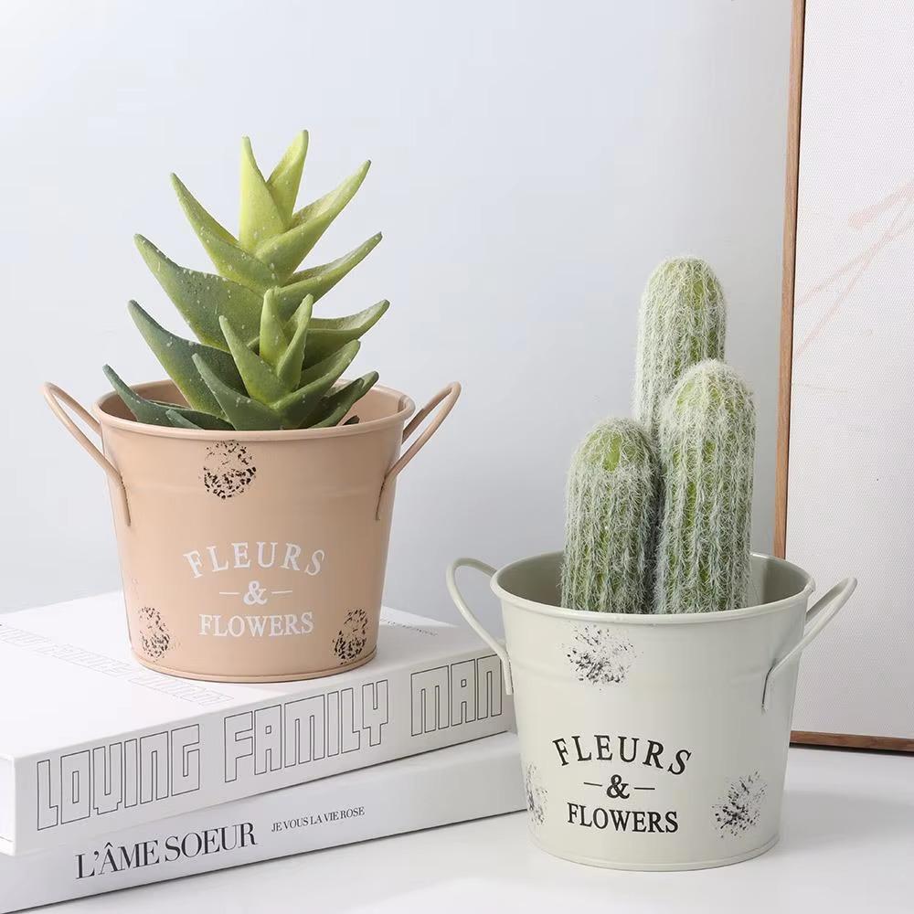 Corrosion-resistant Round Flower Pot Handicraft Flower Bucket Ornament Iron Planter Pot  Desktop