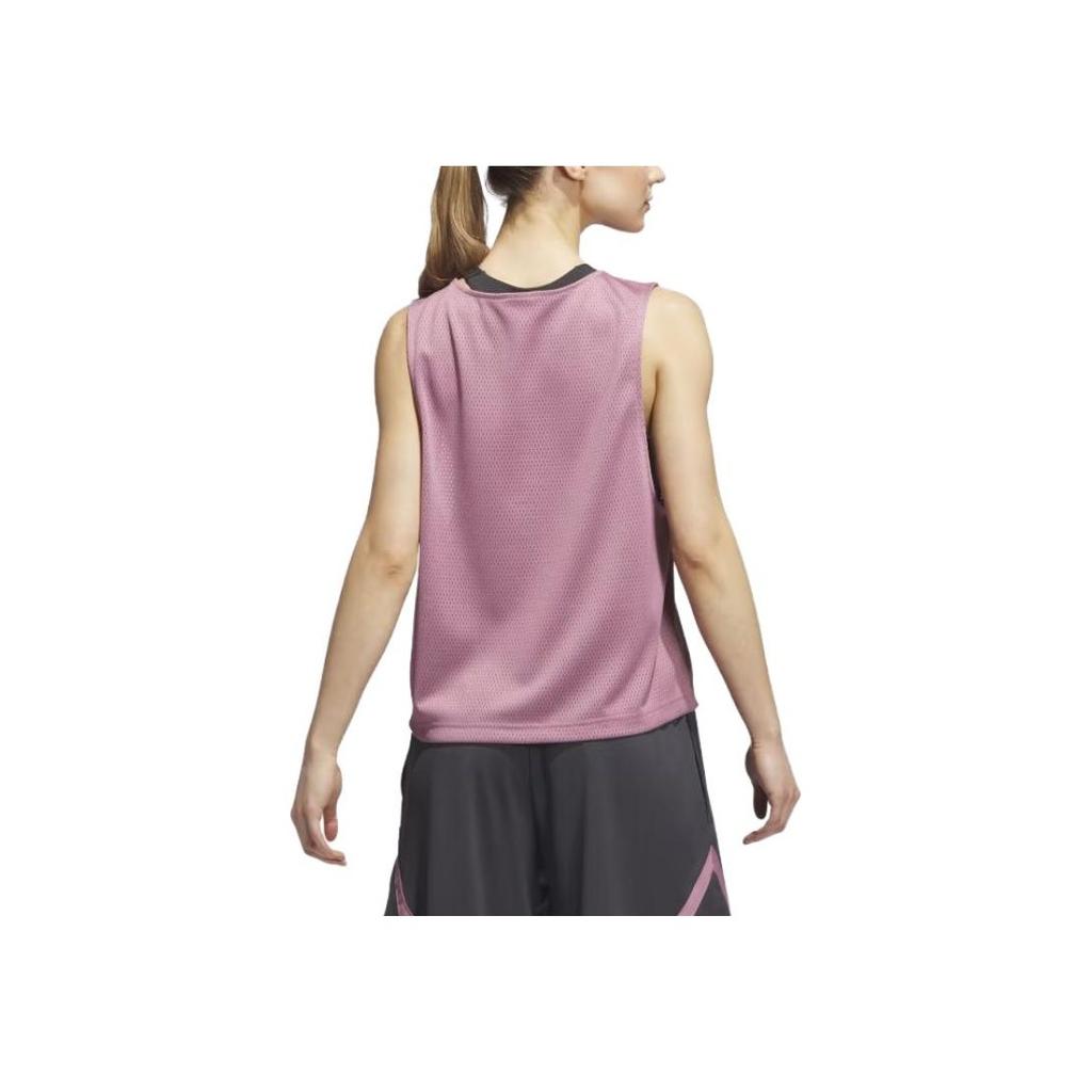 Adidas Logo Mesh Breathable Round Neck Sleeveless Vest Women Tops Pink IJ5243