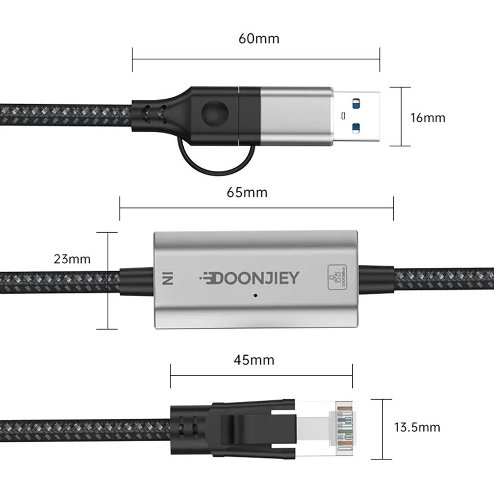 1.2m USB C+USB to RJ45 Ethernet LAN Cable 2 in 1 Gigabit Ethernet Adapter Cable for iPhone 15 Series/Macbook Pro